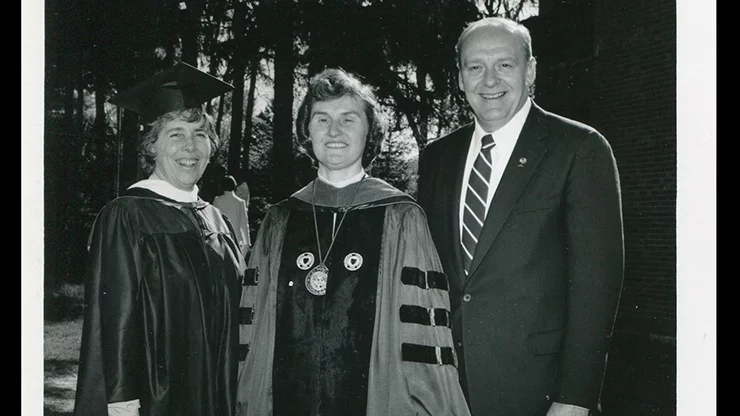 Sister Vivien Jennings, former president of Caldwell University, with other former faculty members.