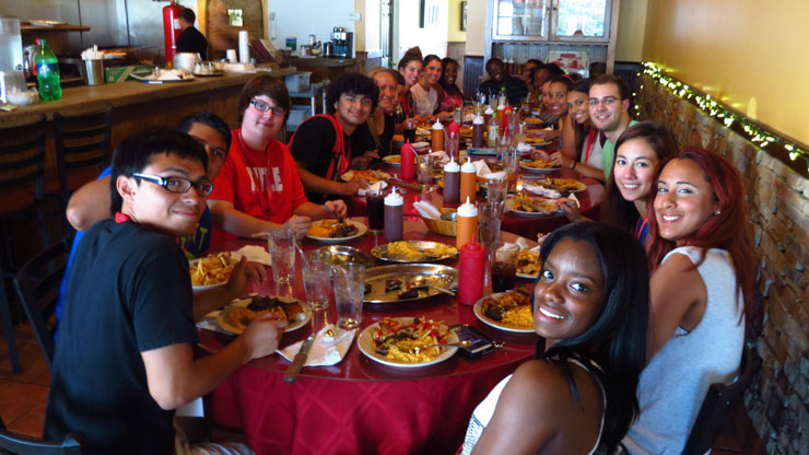 Students from Class of 2018 having lunch together at Local Restaurant