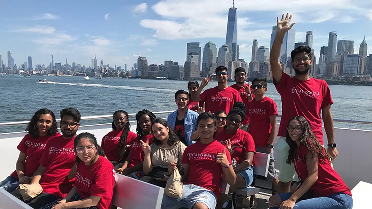 Caldwell University international students group in the ferry.
