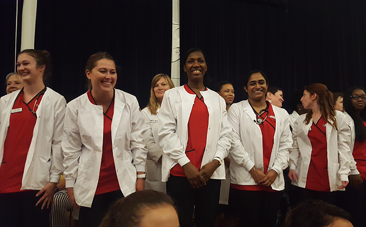Nursing students in their clinical white coats