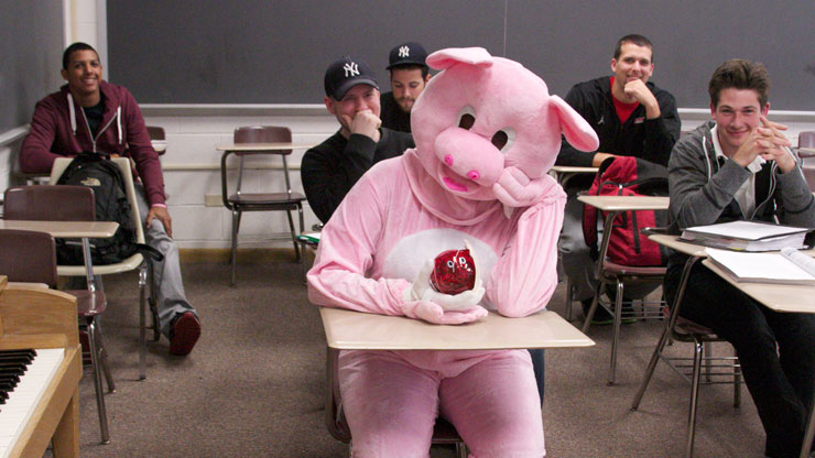 Phil the pig with students