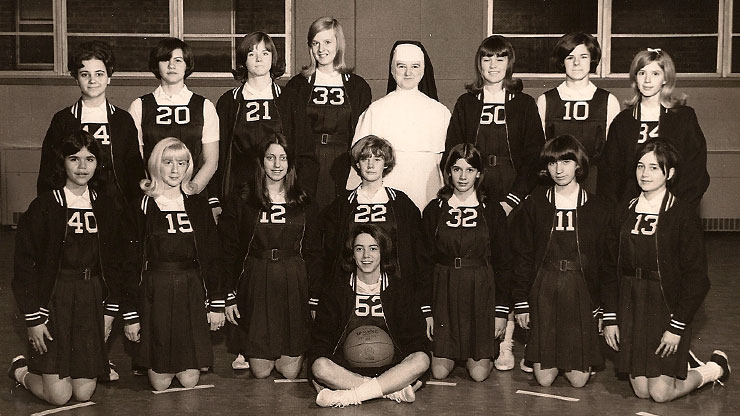 Sister Michel Rodgers, pictured with a St.Mary's High School, Rutherford girls' basketball team