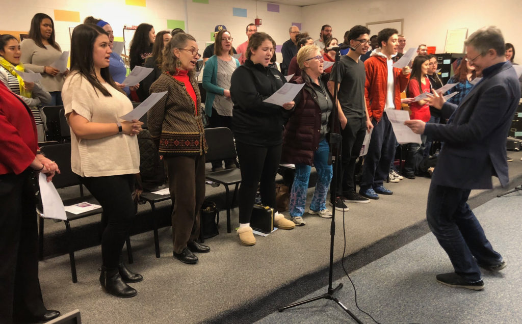 Caldwell University’s Music Club recording a song for little Aubrey Brooks through the Songs of Love Foundation, a national nonprofit organization.