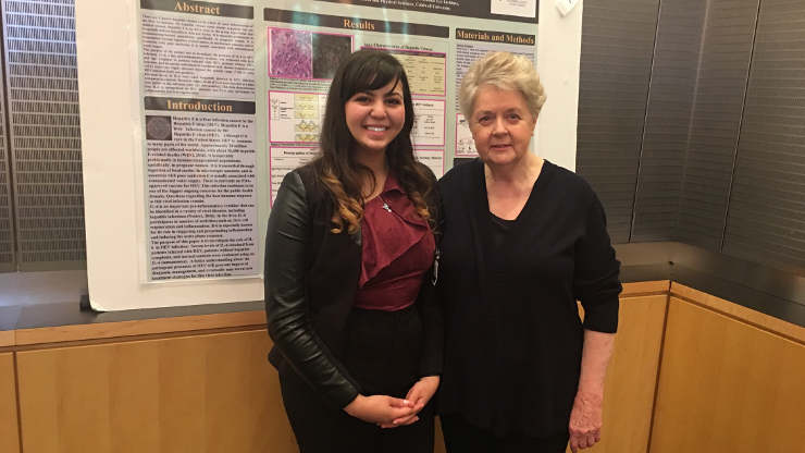 Veronica Guirguis and Dr. Barbara Detrick, Caldwell alumna and a professor of pathology at the JH University School of Medicine.