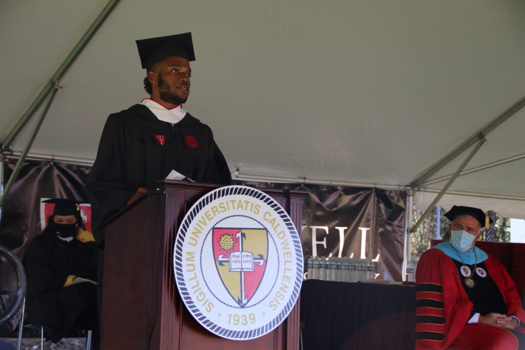 A graduate delivering his speech
