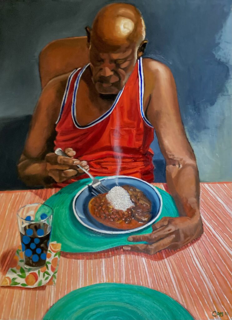 A person eating a plate of food