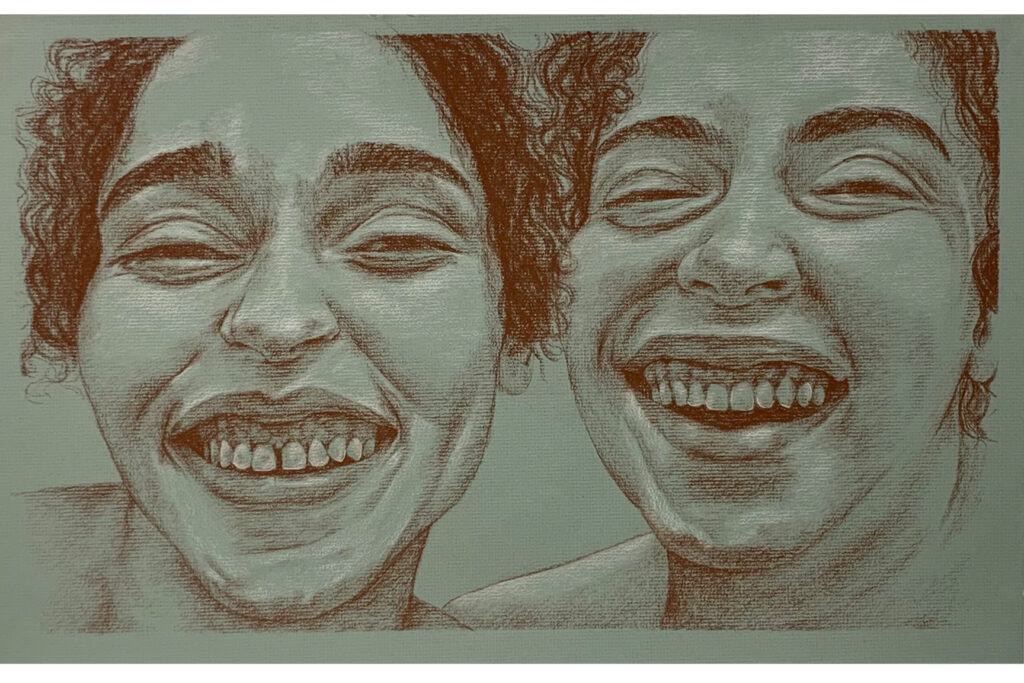 Sketch of happy women